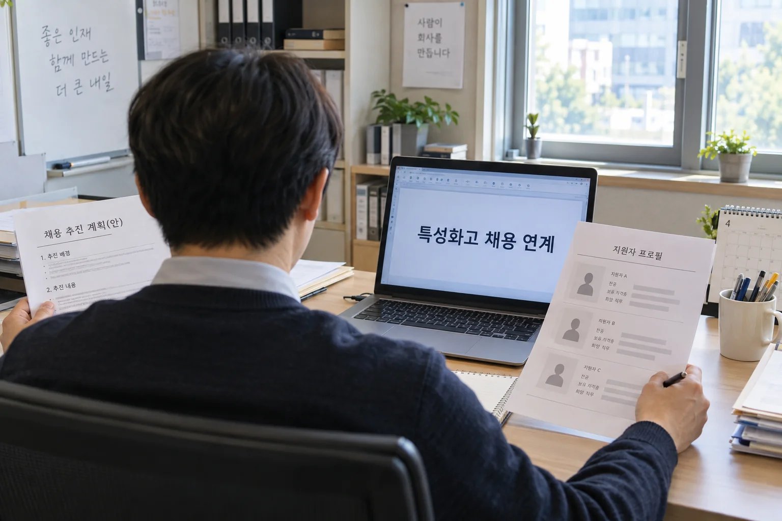 중소기업 채용 담당자가 특성화고 졸업자 채용 계획을 검토하는 장면