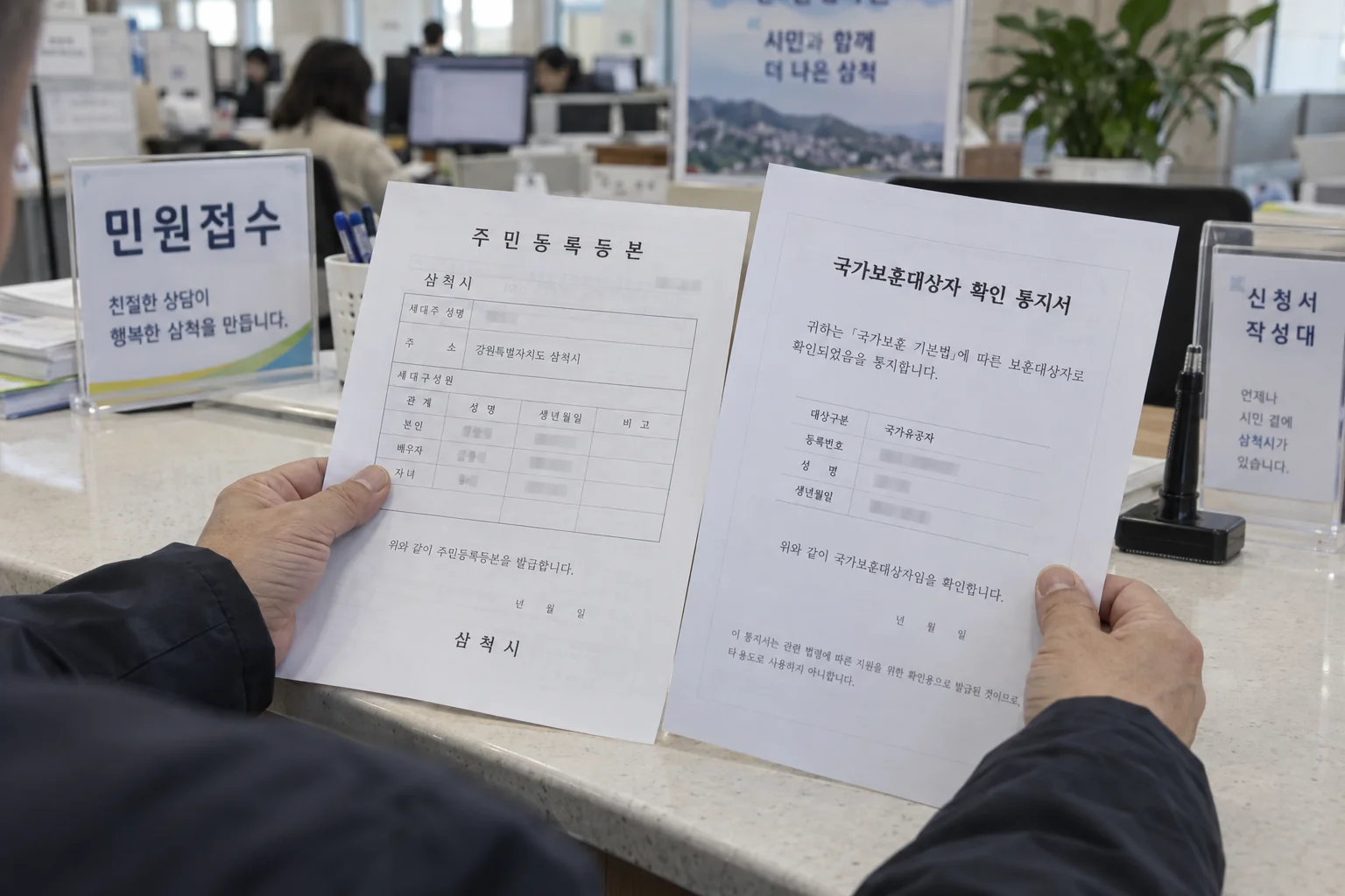 삼척시 주민등록과 보훈 자격을 확인하는 안내 서류