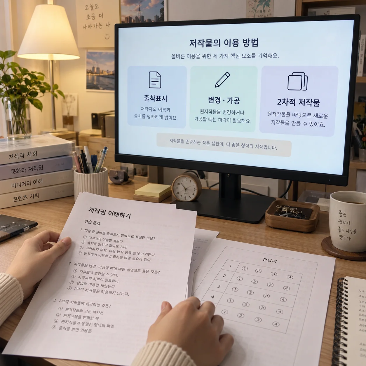 출처표시와 변경 가능 범위를 정리한 학습자료 편집 화면