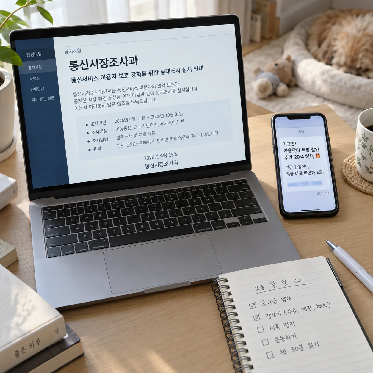 공식 보도자료의 게시일과 메시지 내용을 대조하는 책상