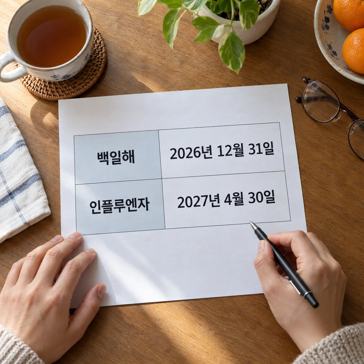 백일해와 인플루엔자 지원 기준을 표로 비교하는 안내 서류