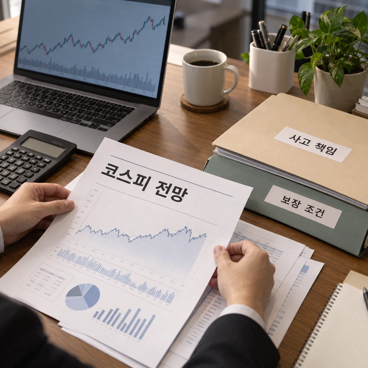 시장 전망 자료와 기업 위험 계약서를 분리해 검토하는 책상