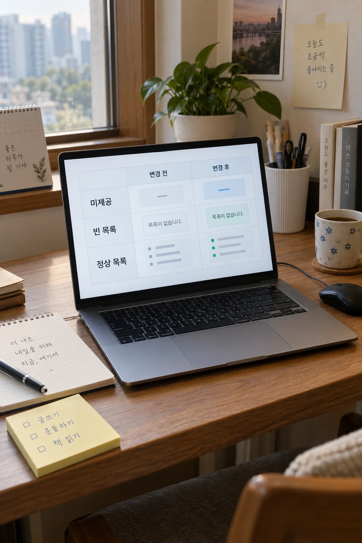 변경 전후 경계 입력 테스트 표를 검토하는 노트북 화면