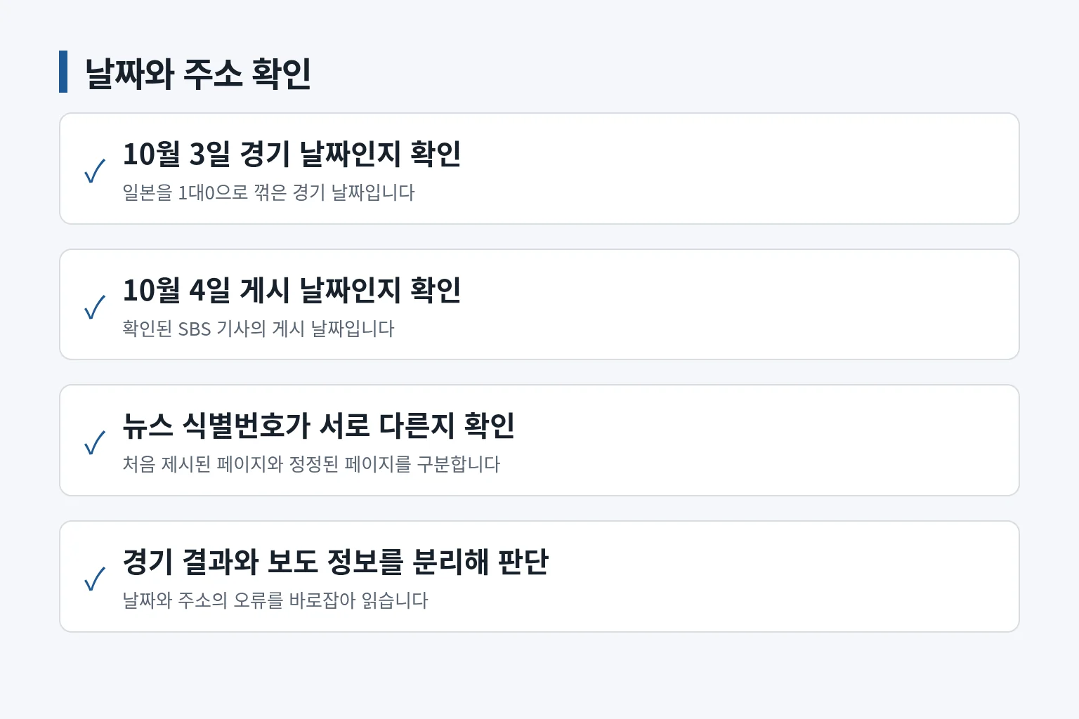 경기 날짜와 SBS 기사 게시 날짜를 구분해 확인하는 정보 그림입니다