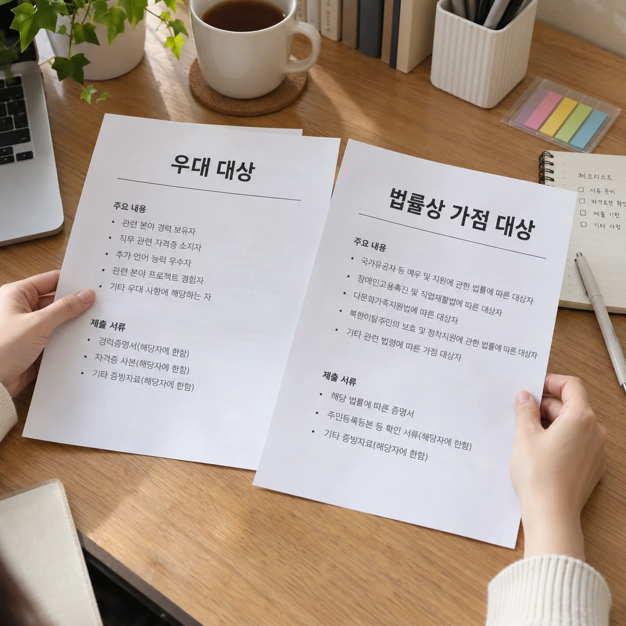 우대 대상과 가점 대상을 구분해 확인하는 채용 서류