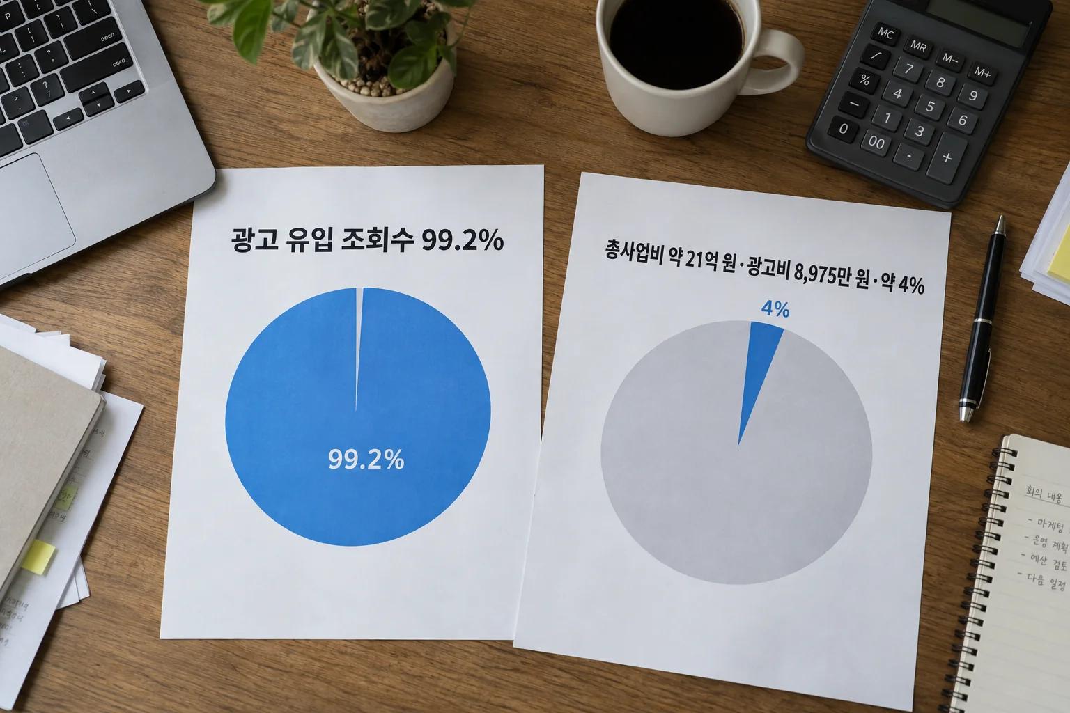 조회수 유입 비율과 사업비 비중을 비교한 한국어 인포그래픽