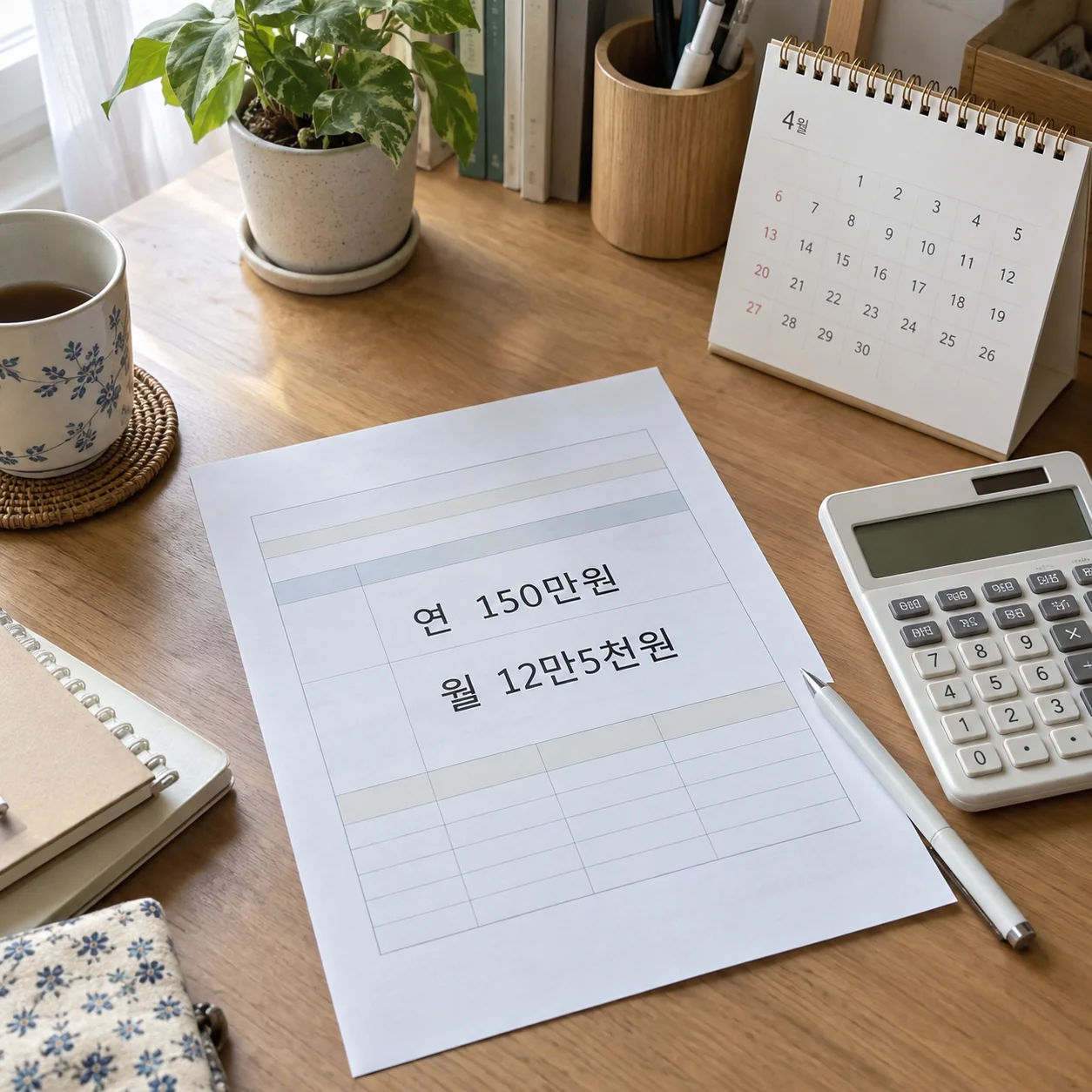 연 150만원과 월 12만5천원 지원액을 적은 가계 문서
