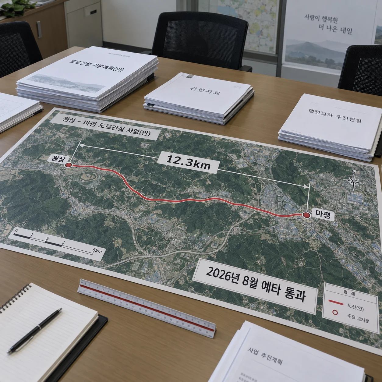 원삼과 마평을 잇는 12.3km 도로 계획 지도