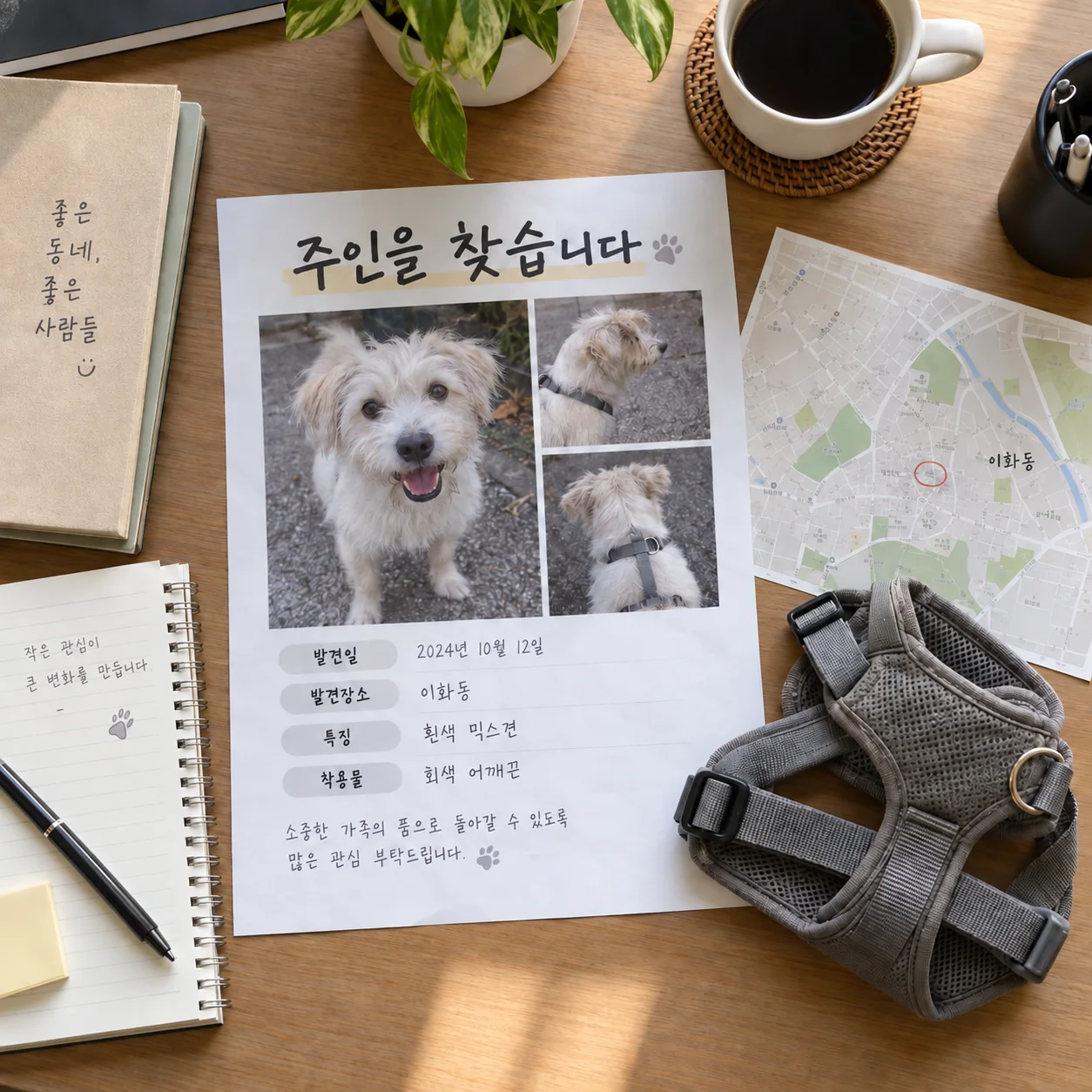 보호 공고 기록을 발견 장소와 외형 순서로 확인하는 모습
