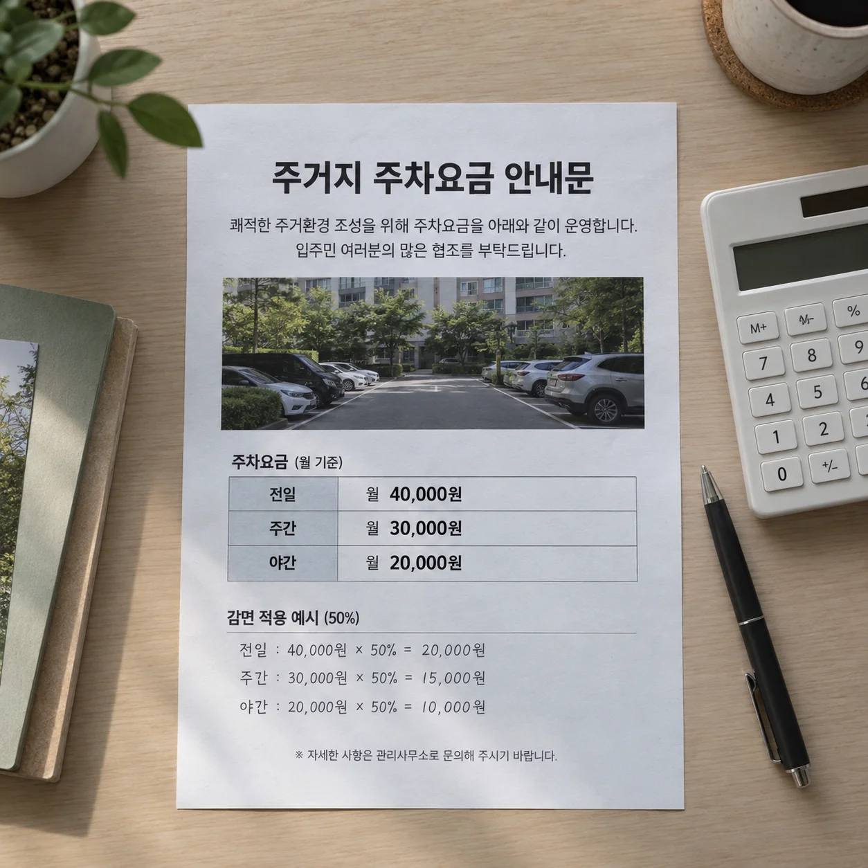 전일 주간 야간 요금이 적힌 주차요금 안내표