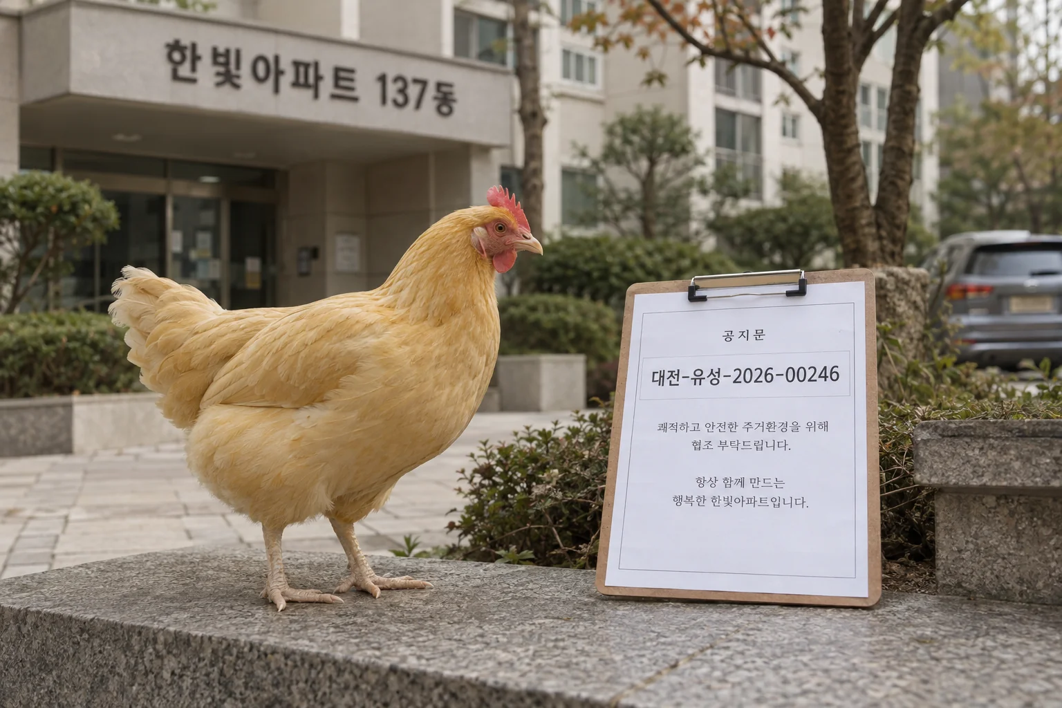 황색 닭과 구조·보호 공고 핵심 정보를 정리한 장면