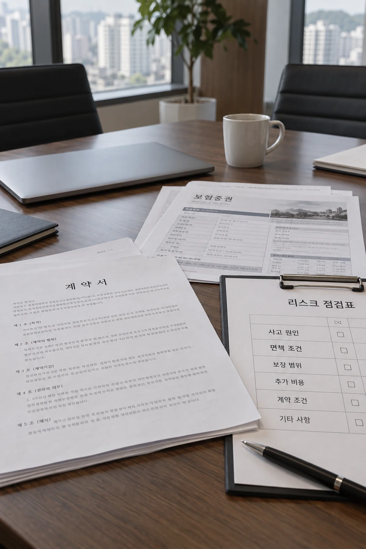 계약서와 보험 약관을 구분해 검토하는 기업 위험관리 자료