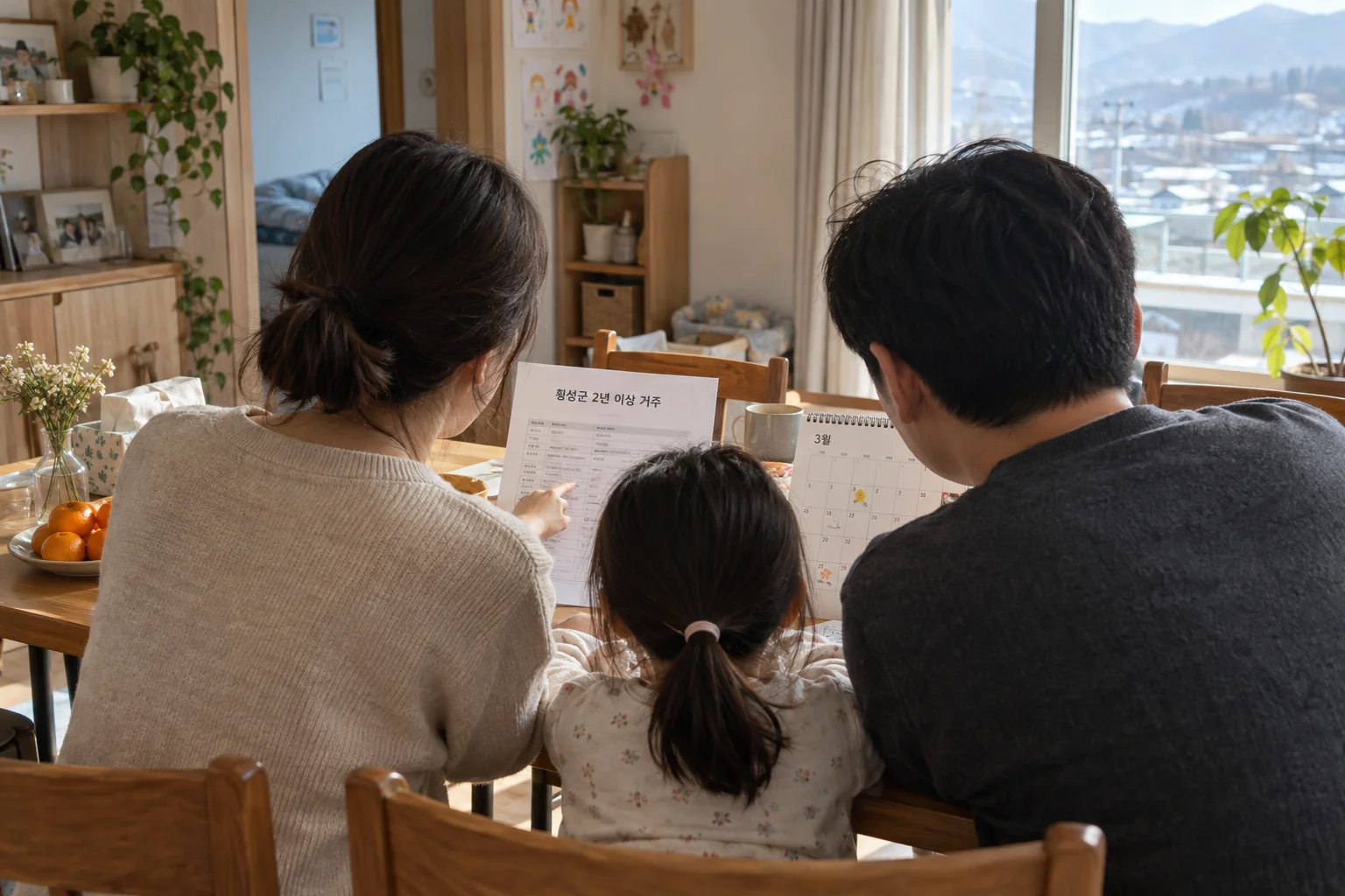 횡성군 거주 요건과 취학 전 자녀 조건을 확인하는 가족의 서류