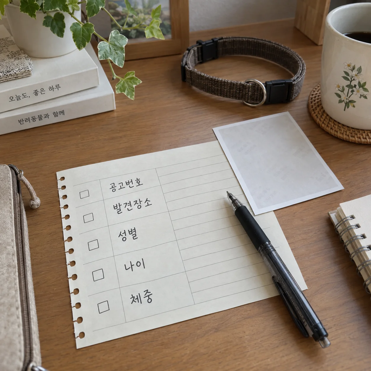 반려견 특징과 공고 내용을 정리한 확인 노트