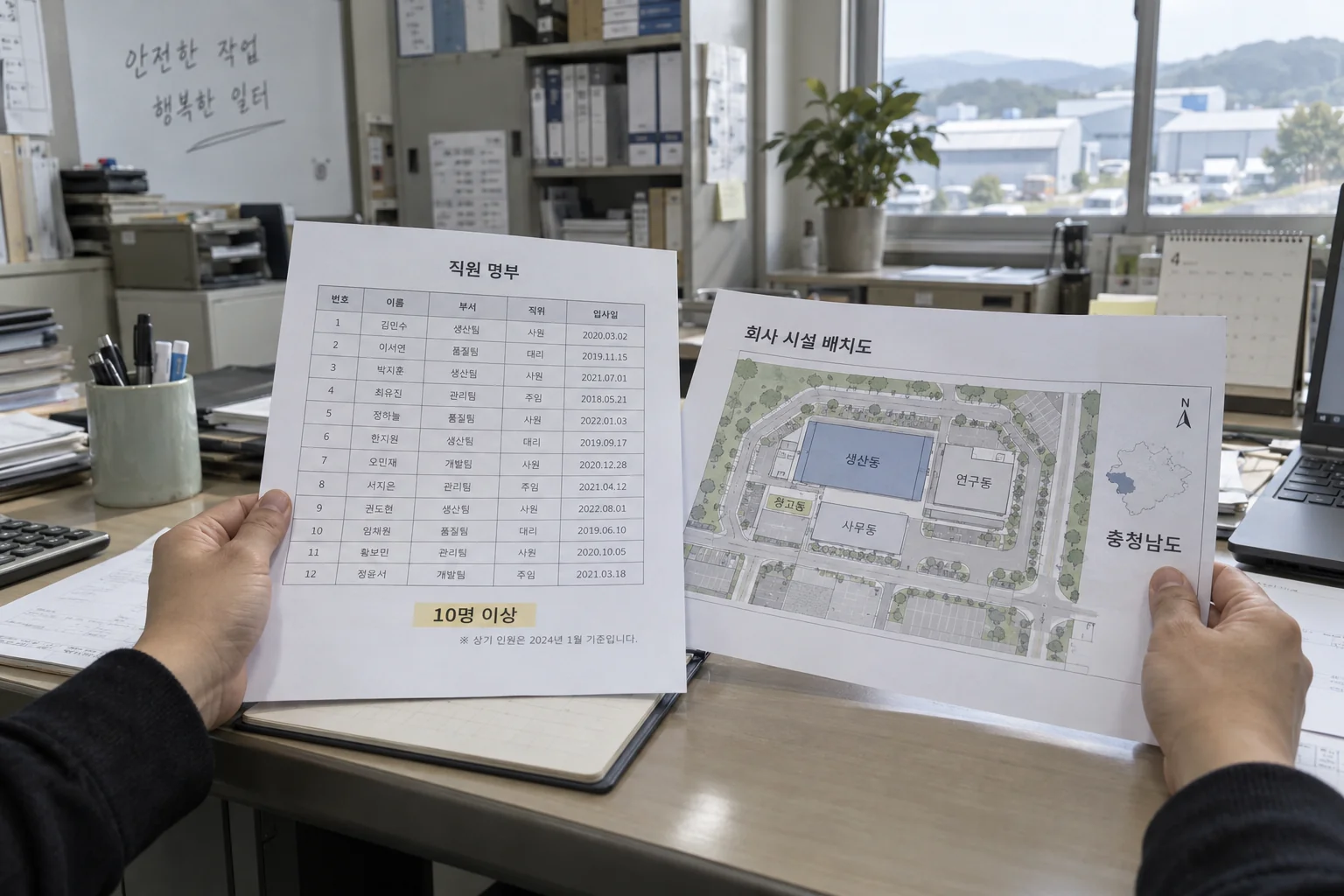 충남 사업장에서 직원 수와 기업 조건을 확인하는 모습
