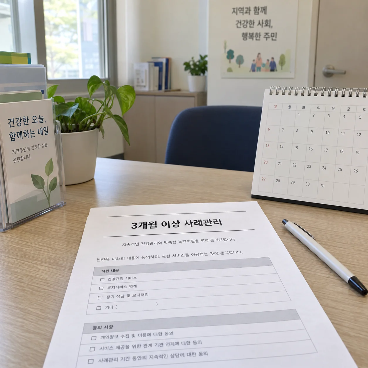 3개월 이상 사례관리 동의 조건을 표시한 상담 기록지