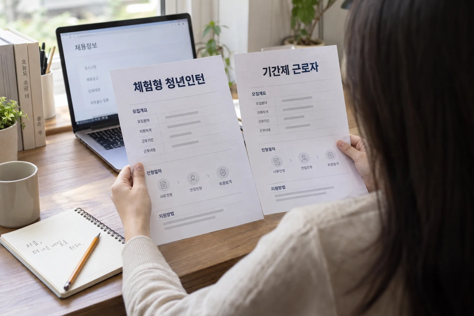 청년인턴과 기간제 근로자 항목을 구분해 확인하는 지원자