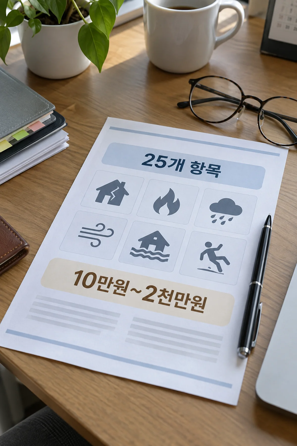 안전보험 보장 항목과 금액 범위를 확인하는 서류 장면