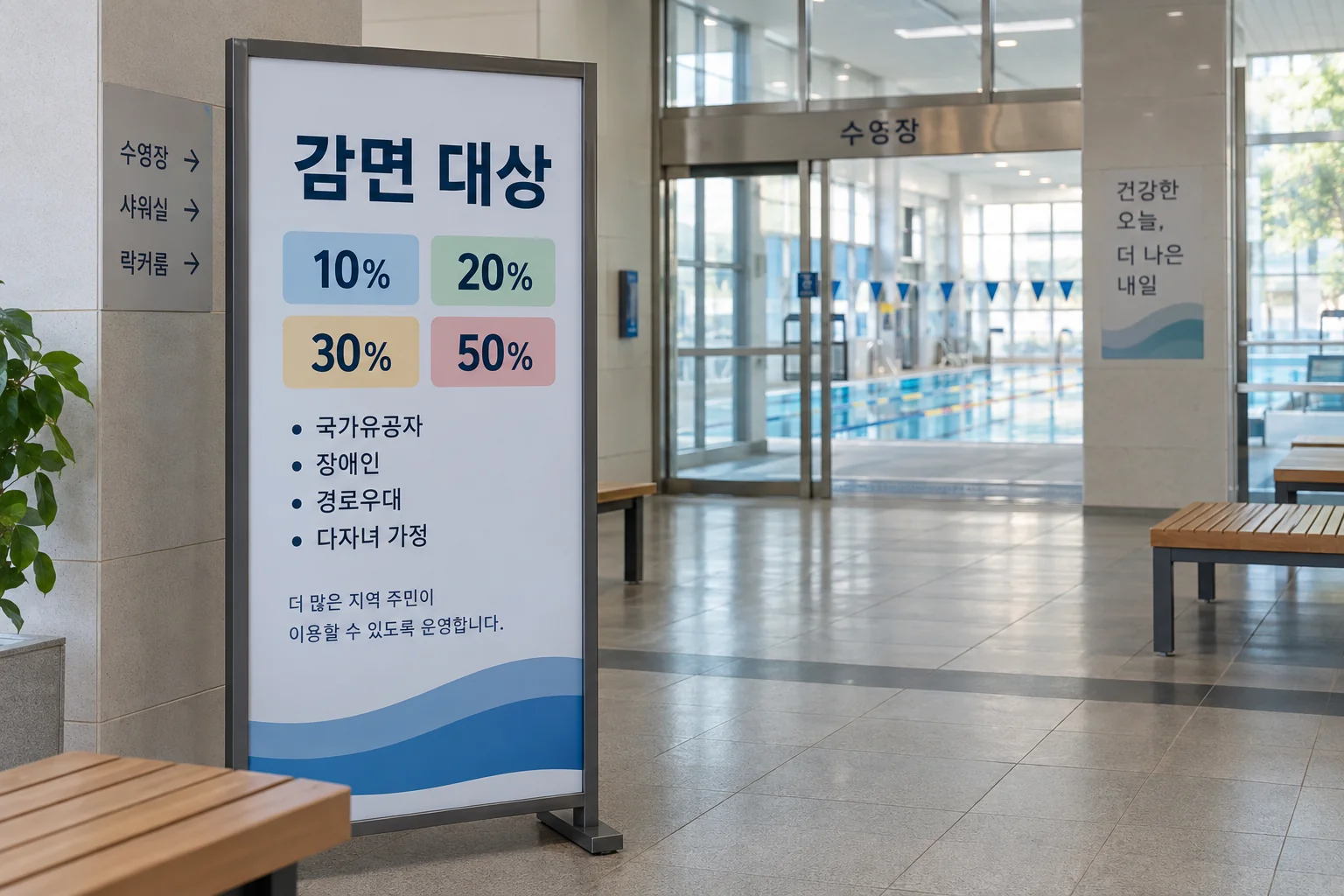 공릉구민체육센터 감면 대상과 비율을 정리한 안내판