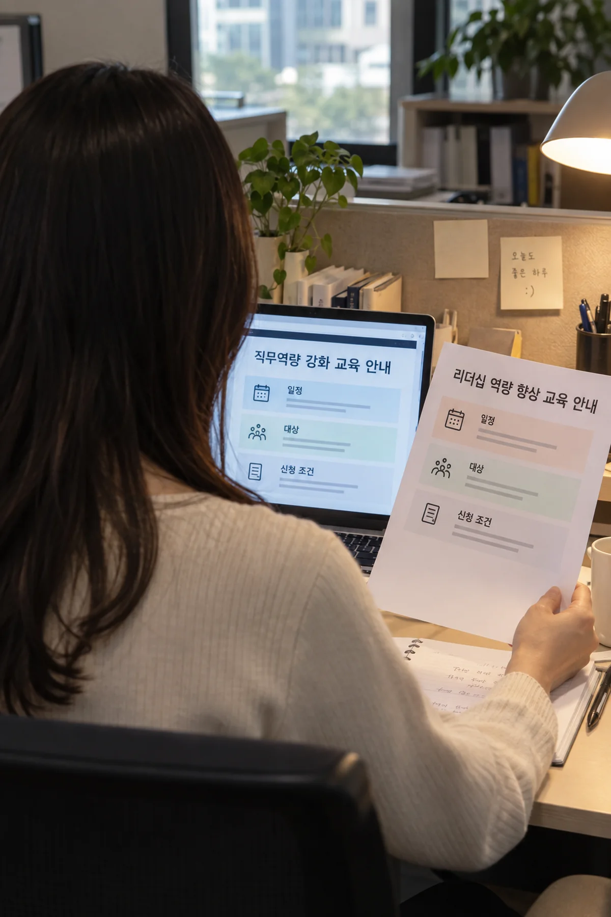 교육 안내문에서 일정과 참여 조건을 구분해 확인하는 모습