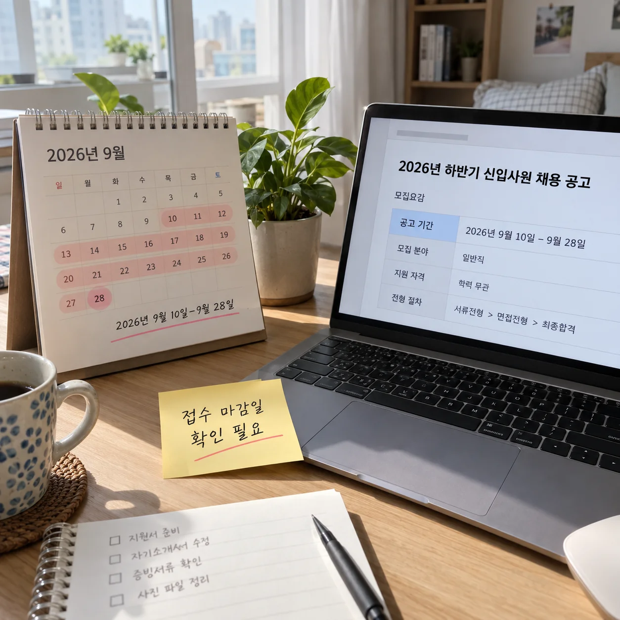 공고 기간과 접수 마감일을 구별하며 달력을 확인하는 모습