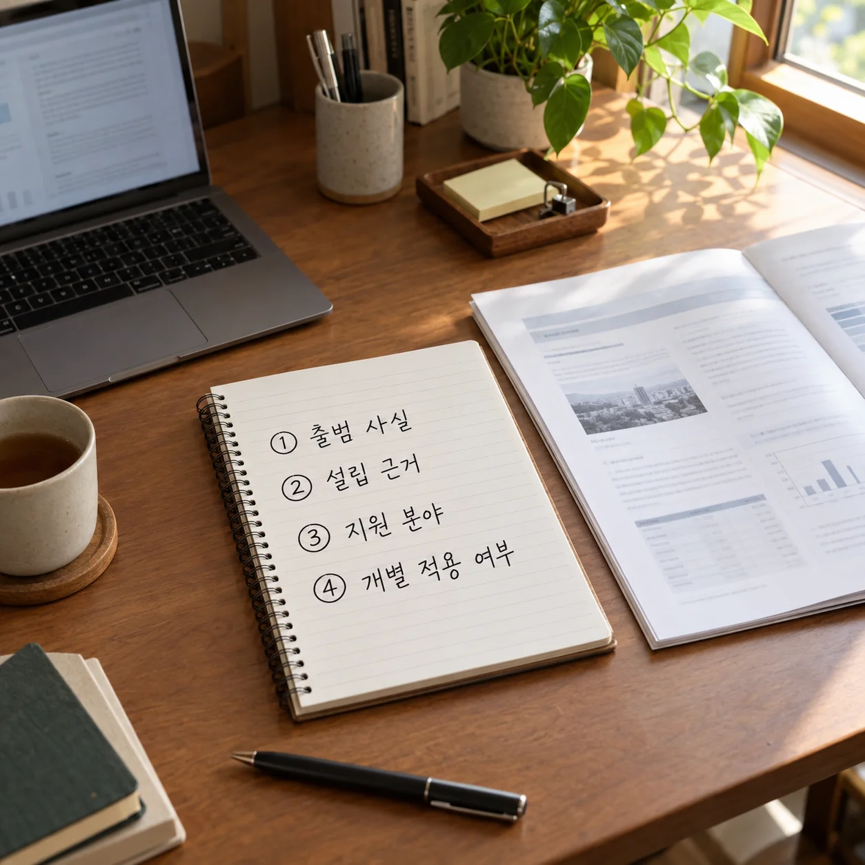 출범 사실과 지원 분야를 순서대로 확인하는 메모
