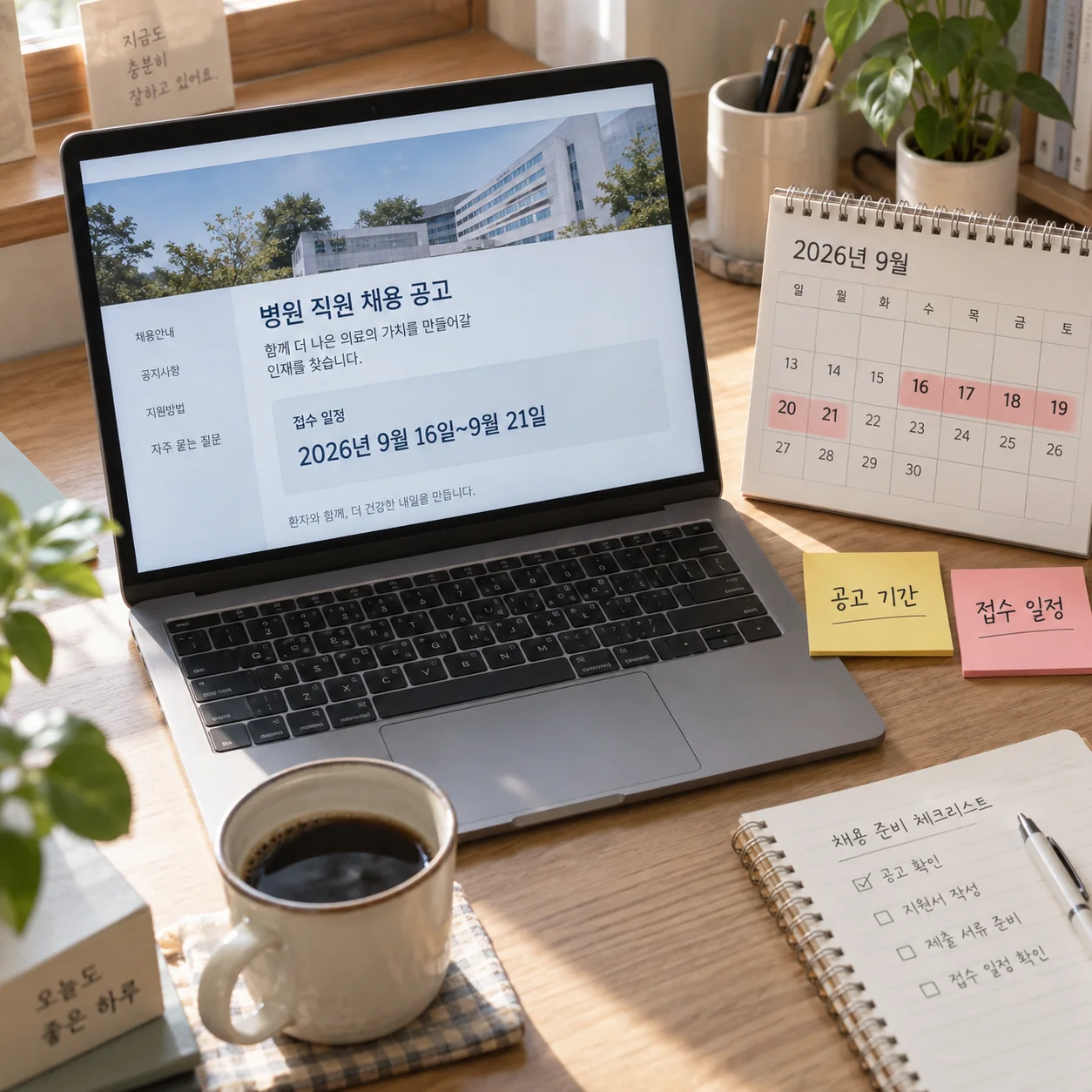 달력과 채용 공고 화면으로 기간과 접수 일정을 구분한 장면