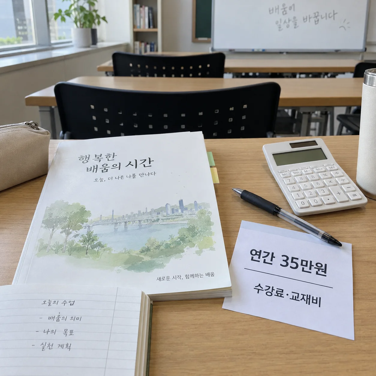 수강료와 교재비 지원을 보여주는 교육 준비물