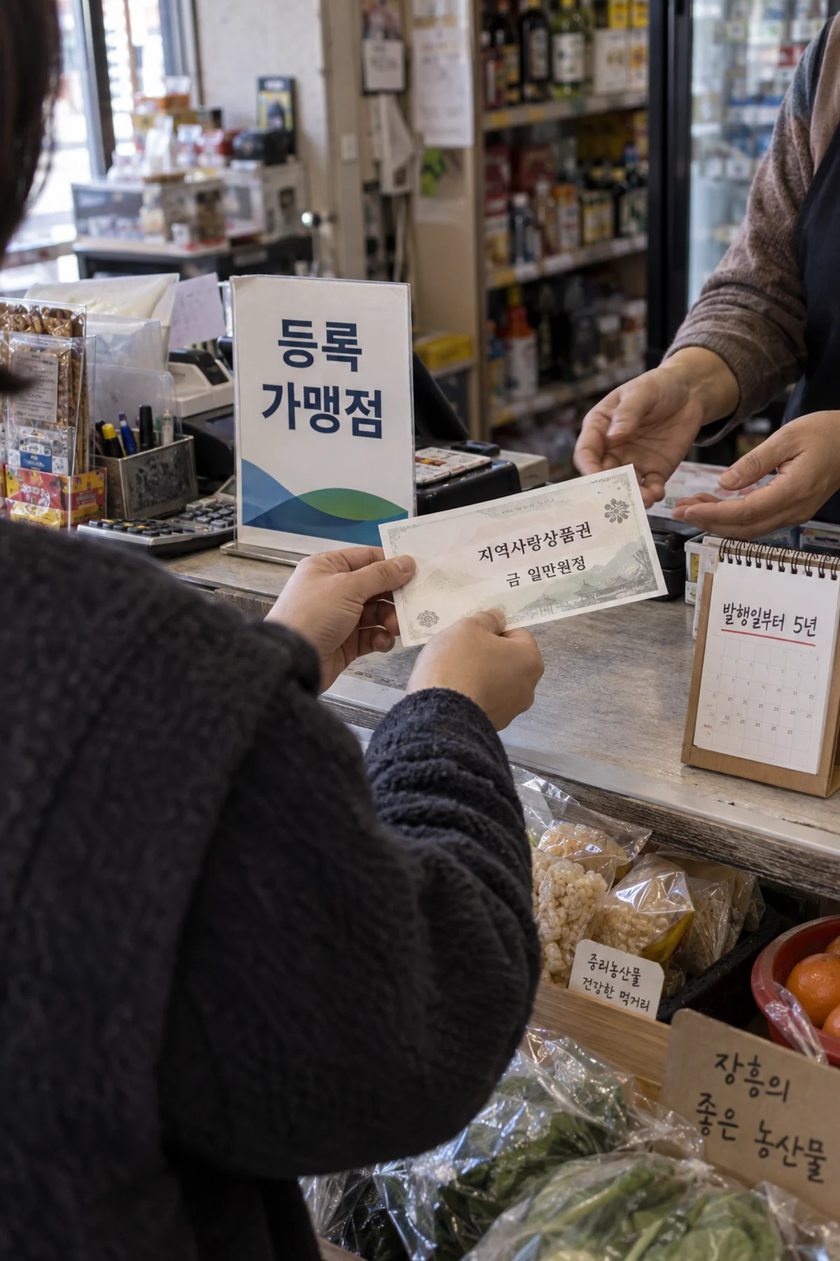 장흥군 등록 가맹점에서 상품권 결제를 확인하는 모습