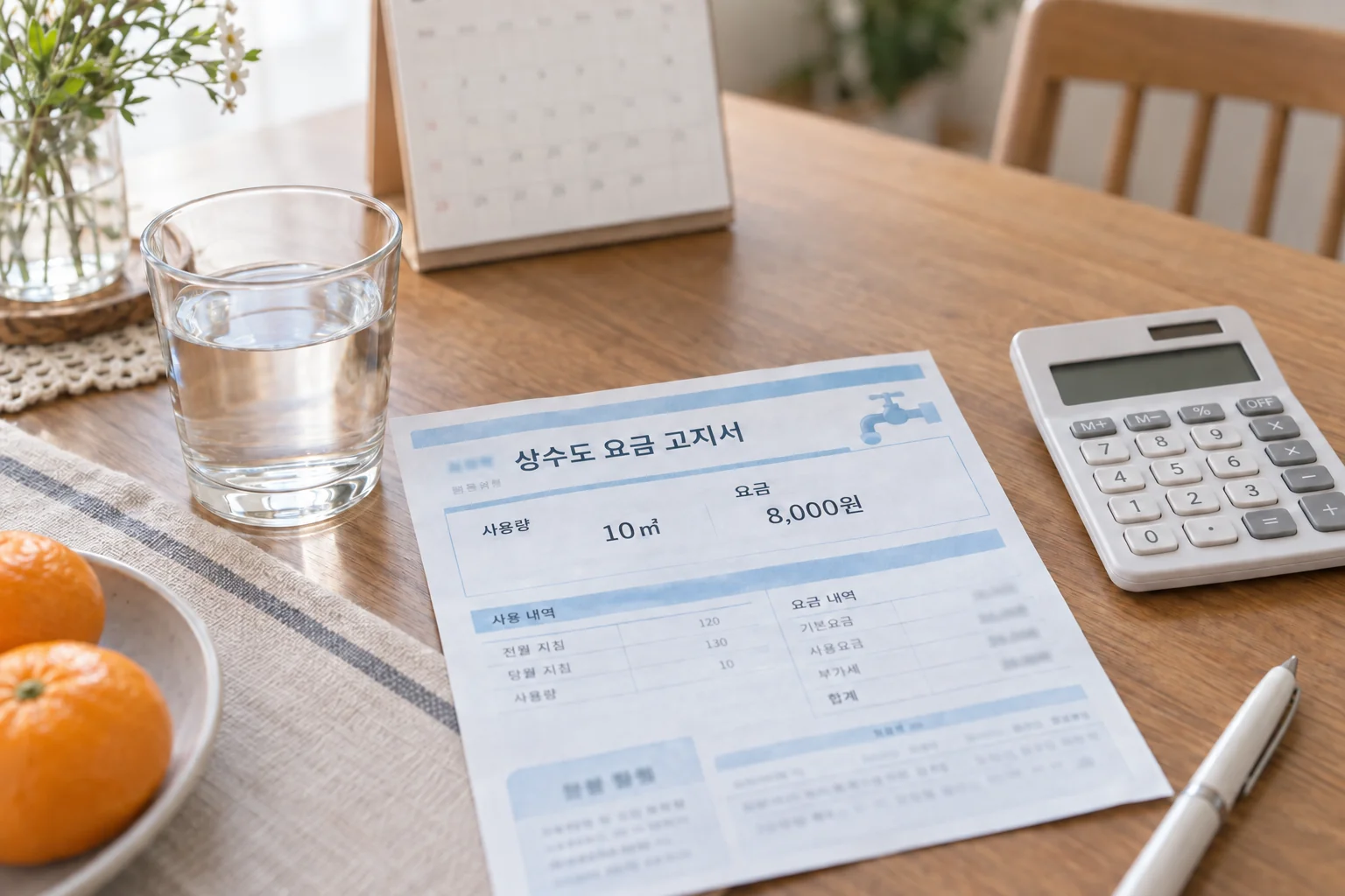 서산시 상수도요금 고지서와 감면 기준을 비교하는 모습