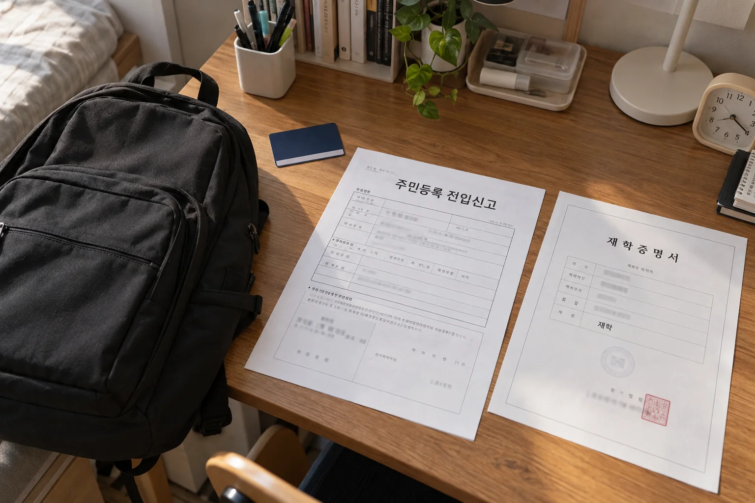 홍성군으로 전입한 학생의 재학과 주소 이전을 보여주는 서류