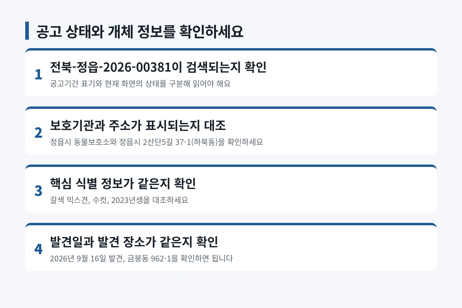 공고 상태와 개체 정보를 확인하는 순서를 정리한 정보 그림입니다