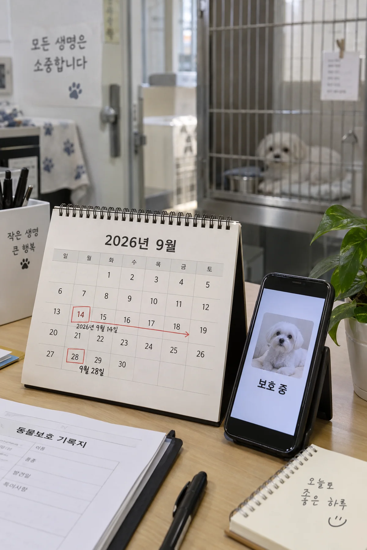 보호 공고 기간과 최신 상태를 달력으로 확인하는 장면