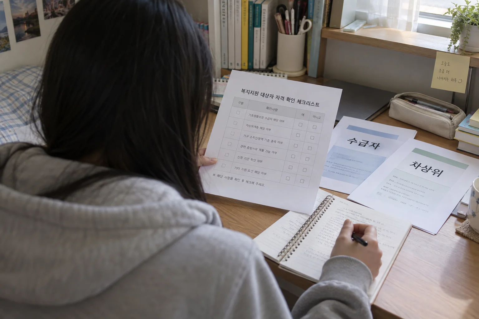 대학생이 가구 자격과 재학 여부를 함께 확인하는 모습