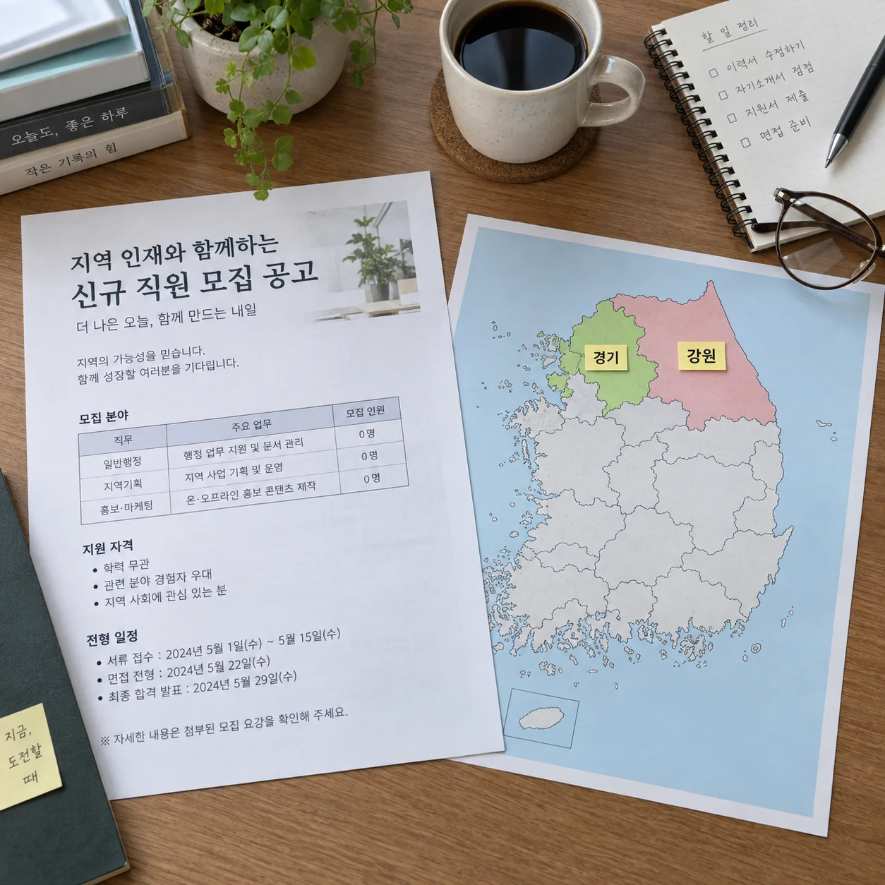 경기와 강원 근무 지역을 확인하는 채용공고 문서