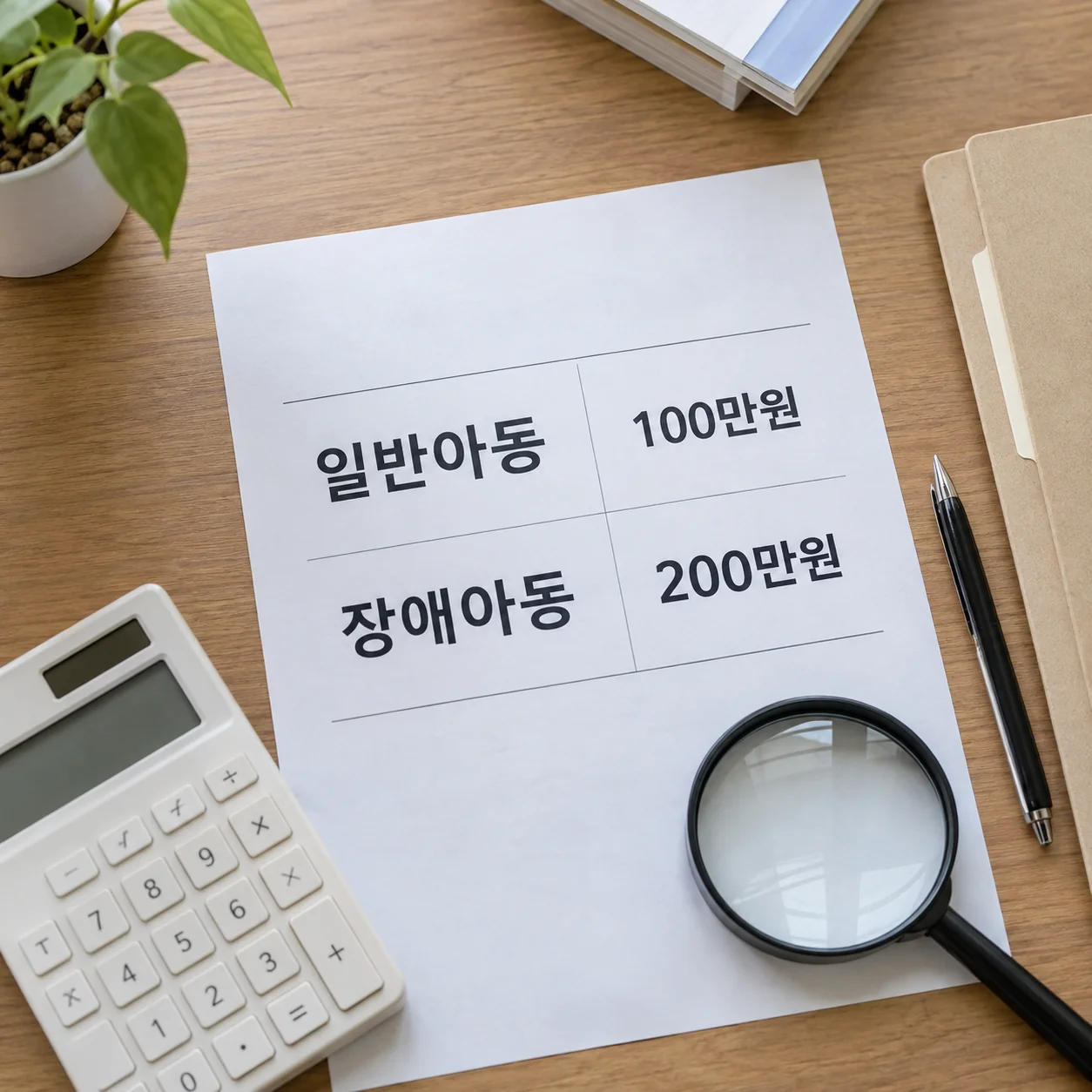 일반아동과 장애아동 입양축하금 금액을 비교한 안내표