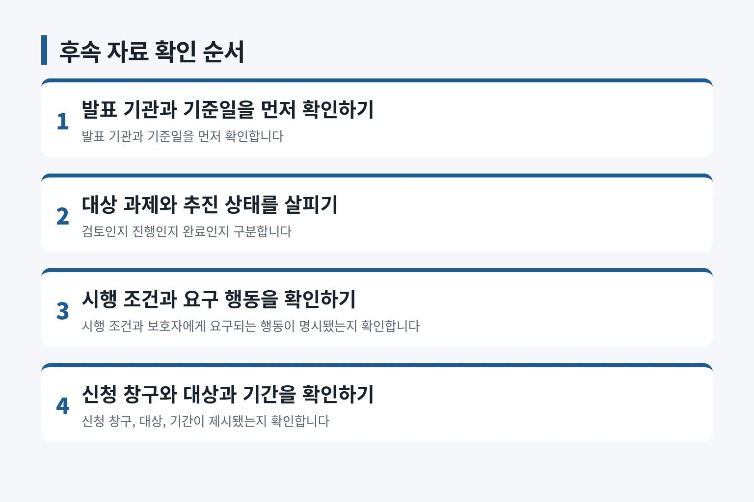 공식 자료에서 후속 절차를 확인하는 순서를 정리한 정보 그림입니다