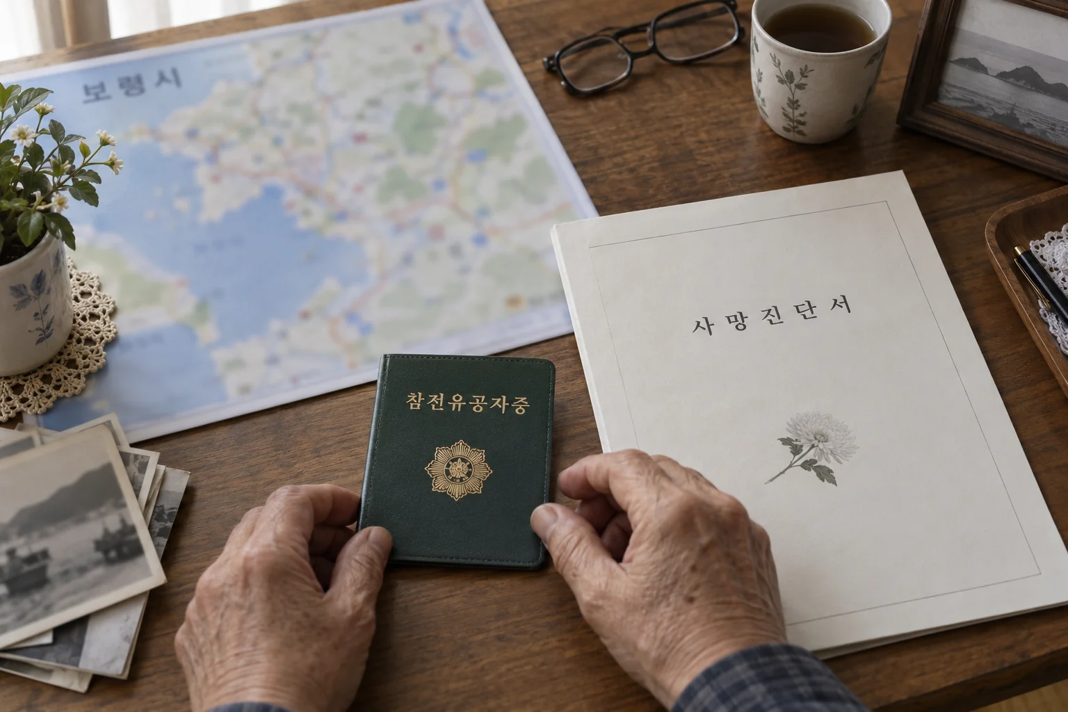 보령시 거주 참전유공자 지원 조건을 확인하는 서류와 지도