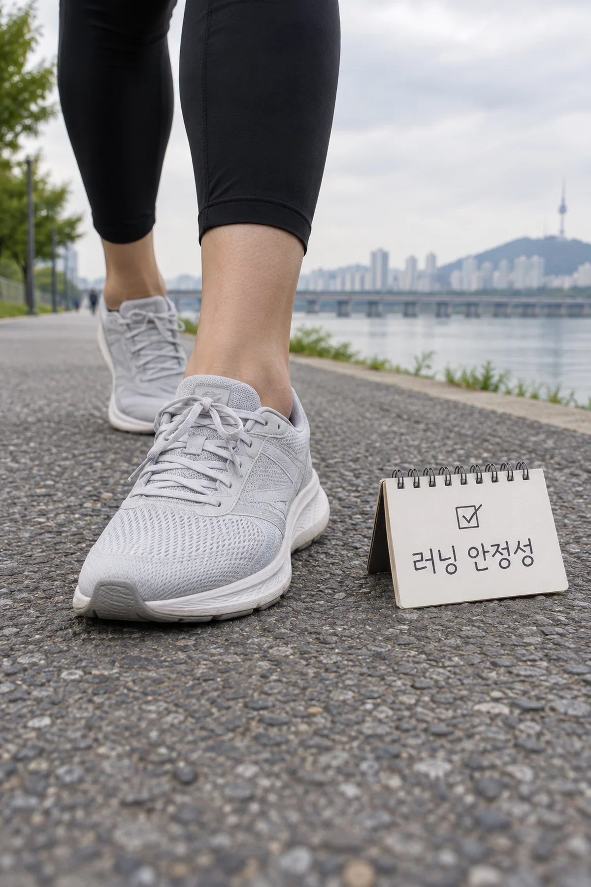 러닝화를 신고 안정적으로 달릴 준비를 하는 모습
