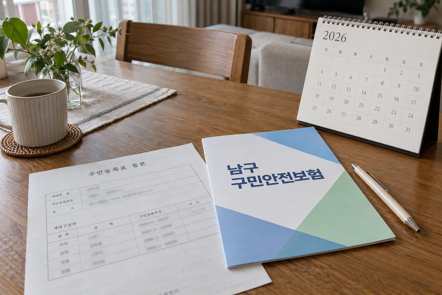 남구 주민등록 자동가입과 보장 항목을 확인하는 서류 장면
