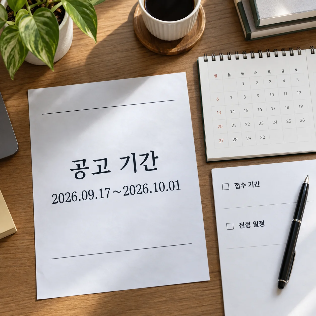 달력과 공고 문서를 통해 일정 항목을 구분한 모습